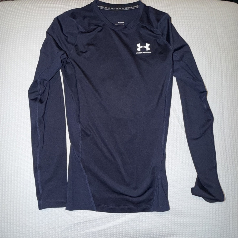 Under Armour Shirt Mens Small Blue HeatGear UA Long Sleeve Compression Top